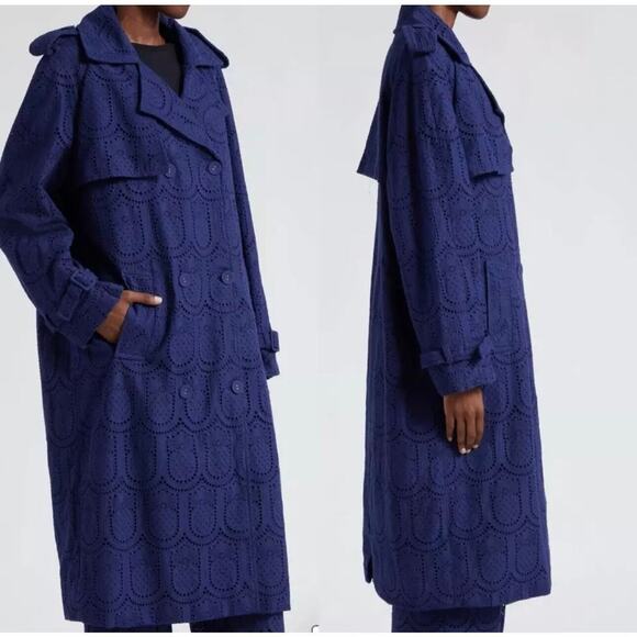 FARM Rio Blue Eyelet Coat - Picture 1 of 9